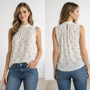 Ann Taylor sleeveless xs women's shirt white bee print lightweight casual work